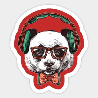 Hipster PANDA portrait wearing headphones Sticker